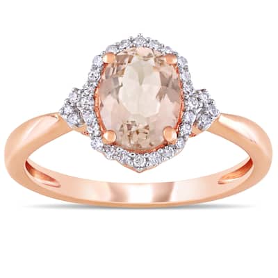 Miadora 10k Rose Gold Morganite and 1/8ct TDW Diamond Halo Ring