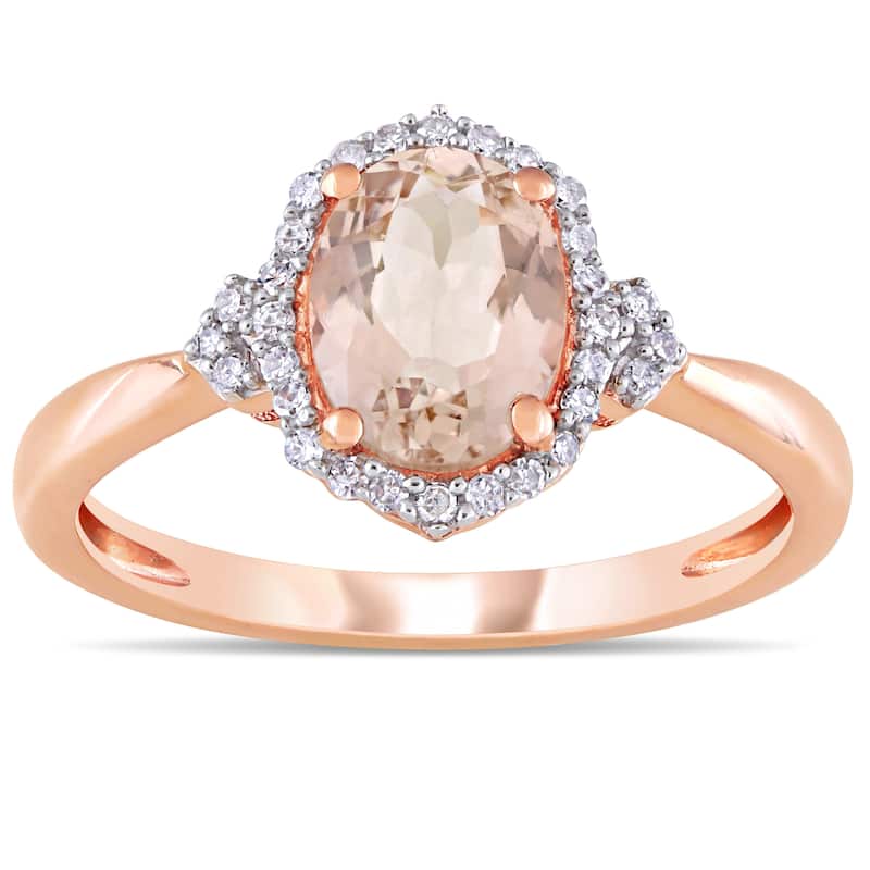 Miadora 10k Rose Gold Morganite and 1/8ct TDW Diamond Halo Ring