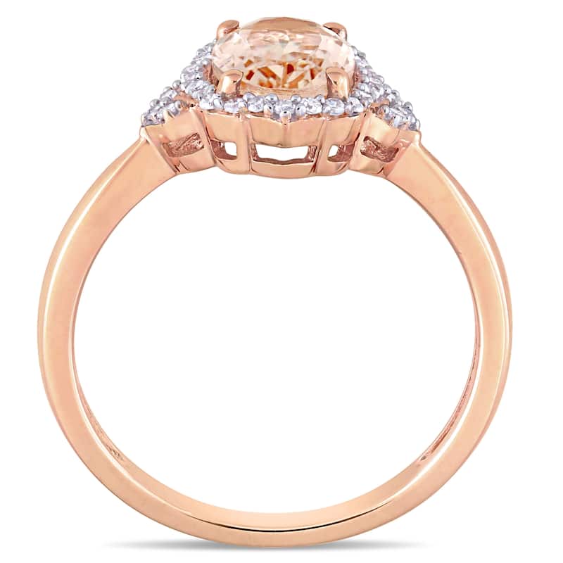 Miadora 10k Rose Gold Morganite and 1/8ct TDW Diamond Halo Ring