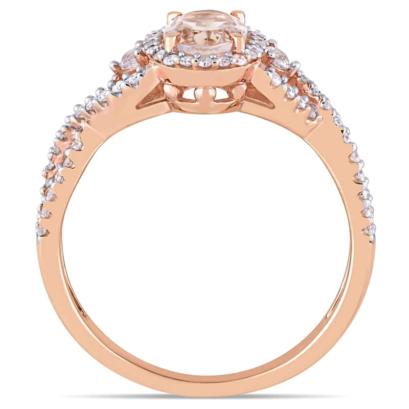 Miadora 10k Rose Gold Morganite White Sapphire and 1/3ct TDW Diamond Halo Infinity Ring
