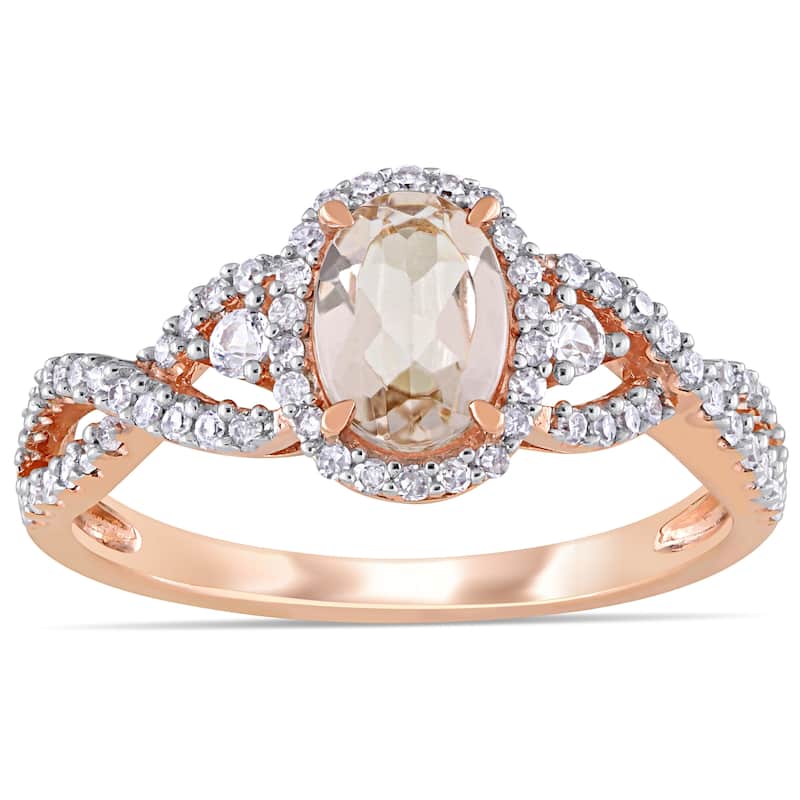 Miadora 10k Rose Gold Morganite White Sapphire and 1/3ct TDW Diamond Halo Infinity Ring