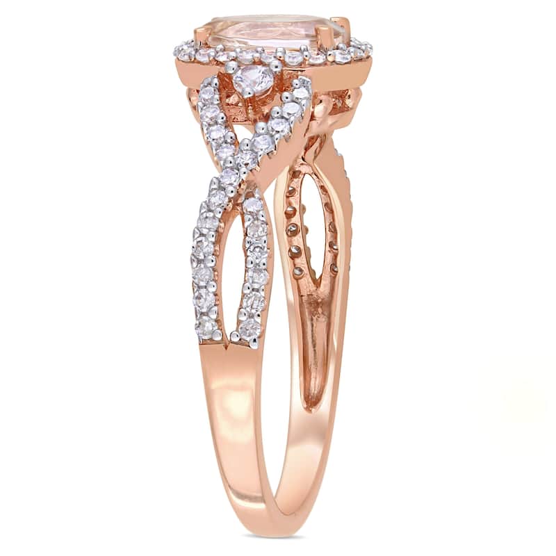 Miadora 10k Rose Gold Morganite White Sapphire and 1/3ct TDW Diamond Halo Infinity Ring