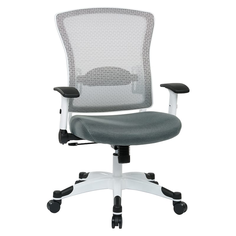 White Frame Office Chair with Padded Mesh Seat and Back - Grey
