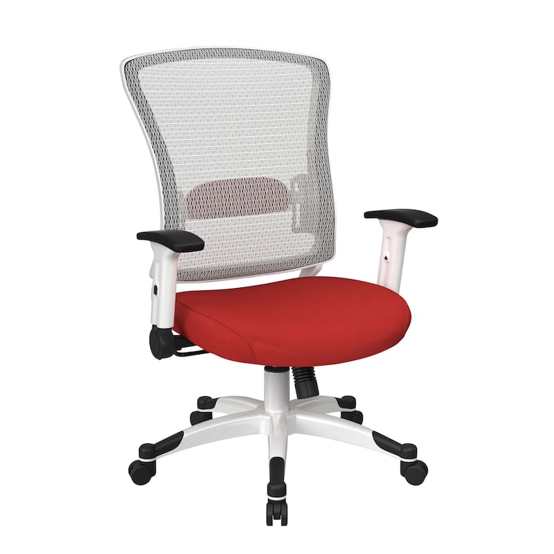 White Frame Office Chair with Padded Mesh Seat and Back - Red