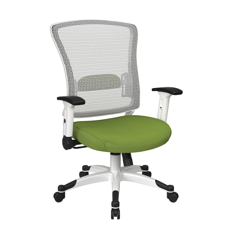 White Frame Office Chair with Padded Mesh Seat and Back - Green