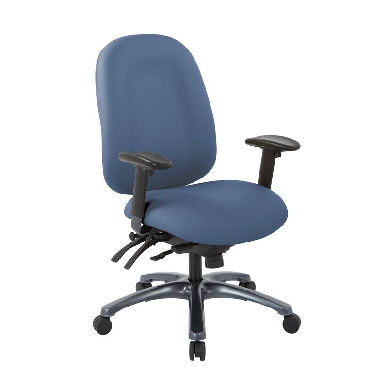 Multi-Function High-Back Office Chair with Seat Slider and Titanium Finish Base - Blue