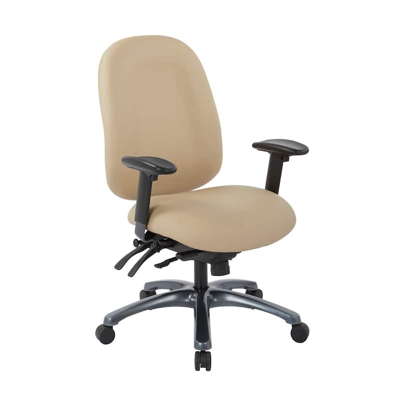 Multi-Function High-Back Office Chair with Seat Slider and Titanium Finish Base - Buff