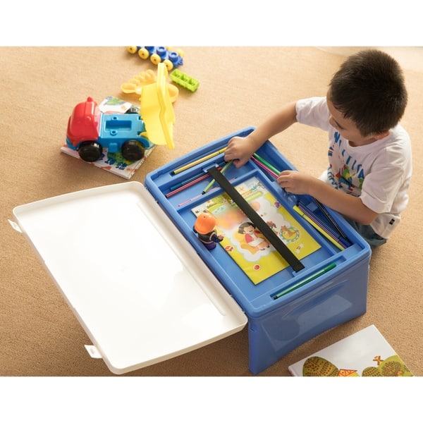 Shop Kids Portable Fold Able Plastic Lap Tray Blue And White