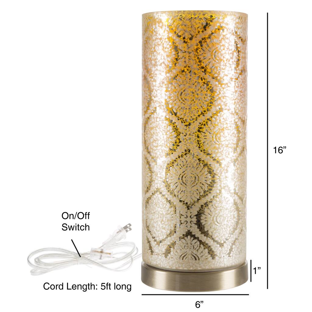 LED Uplight Table Lamp with Amber Glass Floral Moroccan Pattern by Lavish Home