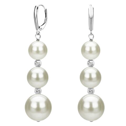 DaVonna Sterling Silver Graduated Freshwater Pearl and Sparkling Beads Lever-back Earrings