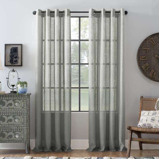 Archaeo Slub Textured Linen Blend Grommet Top Curtain, Single Panel - 52 x 95 - Grey