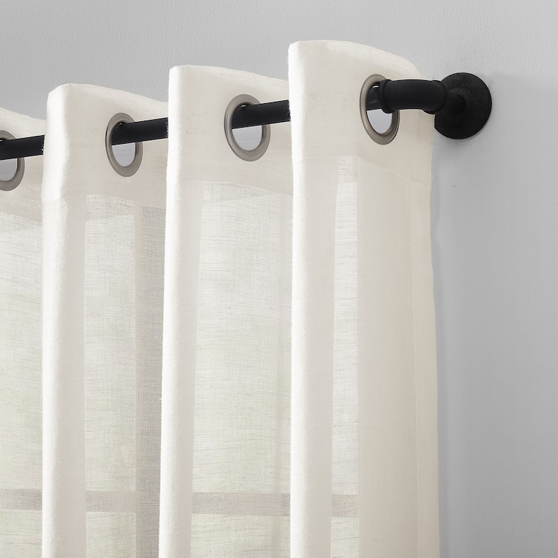 Archaeo Slub Textured Linen Blend Grommet Top Single Curtain Panel