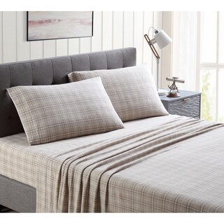 Overstock Asher Home Ultra Plush Fleece Bed Sheet Set (Taupe Plaid)