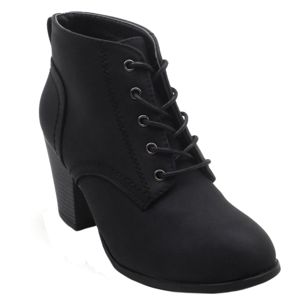 black lace up boots with small heel