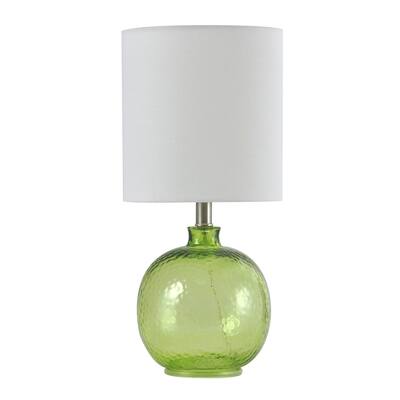 StyleCraft Glass Green Meadow Table Lamp - White Hardback Fabric Shade