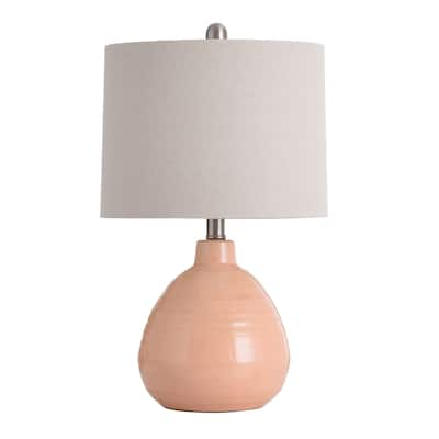 StyleCraft Cameron Ceramic Orange Mist Table Lamp - Beige Hardback Linen Shade