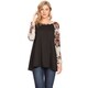 Women's Casual Soft Knit Solid Raglan Tunic Top with Pattern Sleeves - Thumbnail 6