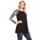 Women's Casual Soft Knit Solid Raglan Tunic Top with Pattern Sleeves - Thumbnail 1
