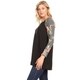 Women's Casual Soft Knit Solid Raglan Tunic Top with Pattern Sleeves - Thumbnail 2