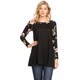 Women's Casual Soft Knit Solid Raglan Tunic Top with Pattern Sleeves - Thumbnail 5