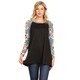 Women's Casual Soft Knit Solid Raglan Tunic Top with Pattern Sleeves - Thumbnail 7