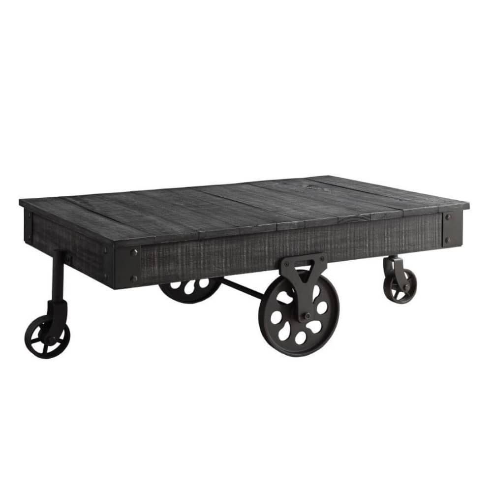 Wooden Coffee Table With Caster Wheels, Rustic Gray