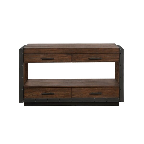 Cottage Style Sofa Table With Metal And Nail Head Accents, Vintage Bourbon Brown