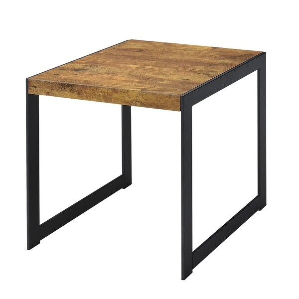 Minimalist End Table With Metal Base & Wooden Top, Antique Nutmeg Brown