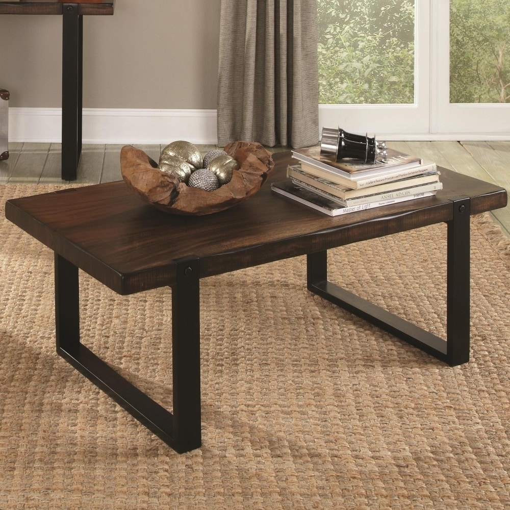 Minimalist Coffee Table With Metal Base Wooden Top Brown Minimalist Coffee Table With Metal Base Wooden Top Brown