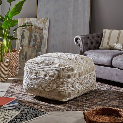 Nessan Boho Handcrafted Large Fabric Square Pouf by Christopher Knight Home