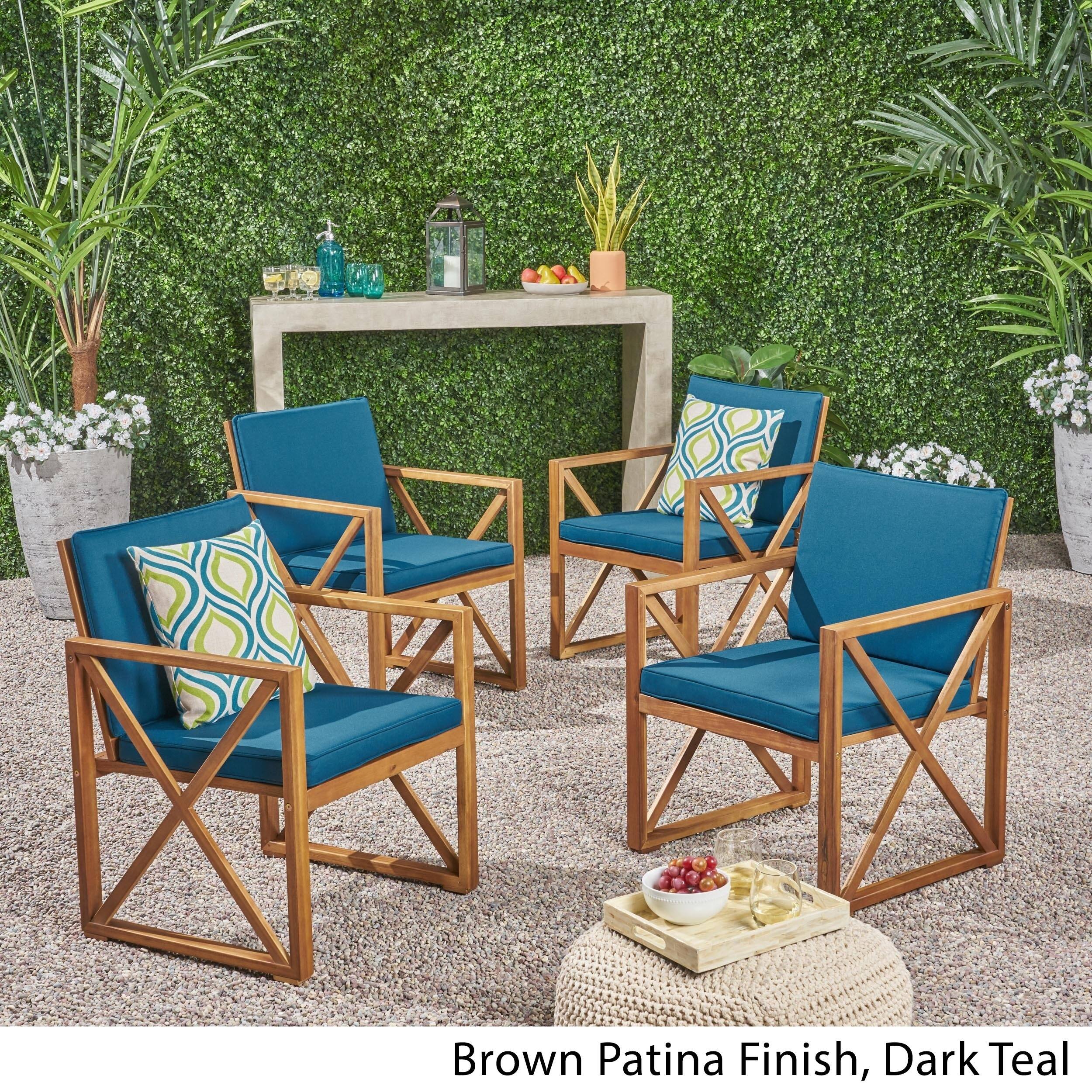 Andora Outdoor Acacia Wood Club Chairs with Cushions (Set of 4) by