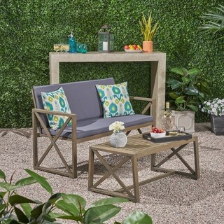 Andora Outdoor Cushioned Acacia Loveseat w/ Coffee Table by Christopher Knight Home