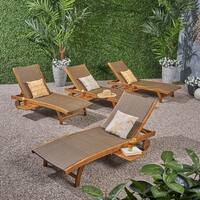 Banzai Outdoor Wicker and Wood Chaise Lounge with Pull-Out Tray（Set of 4）by Christopher Knight Home