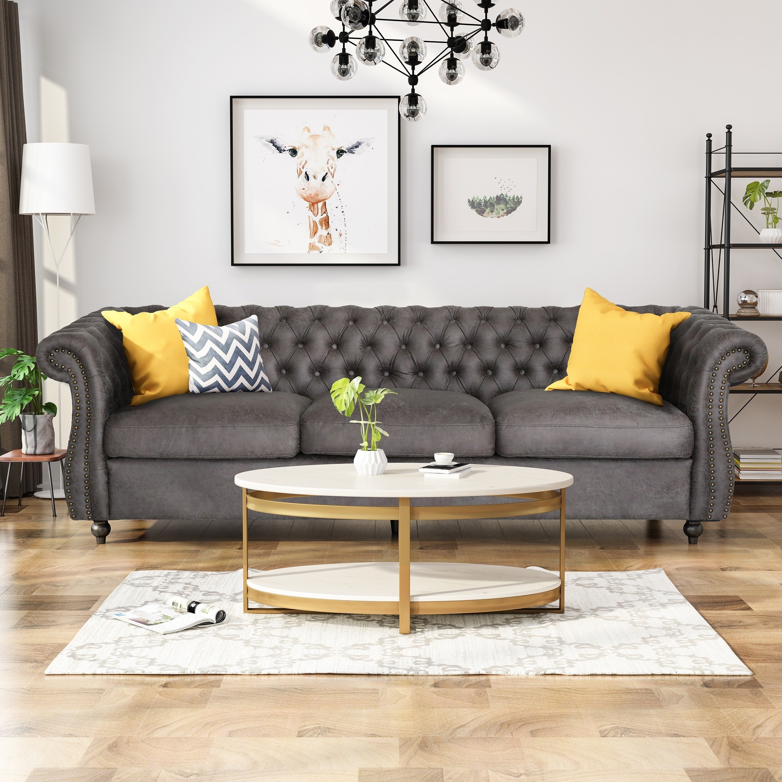 Somerville Chesterfield Tufted Microfiber Sofa With Scroll Arms By Christopher Knight Home