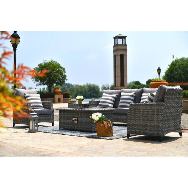 Shop Maxwell 5 Piece Outdoor Wicker Patio Sofa Set With Gas Fire