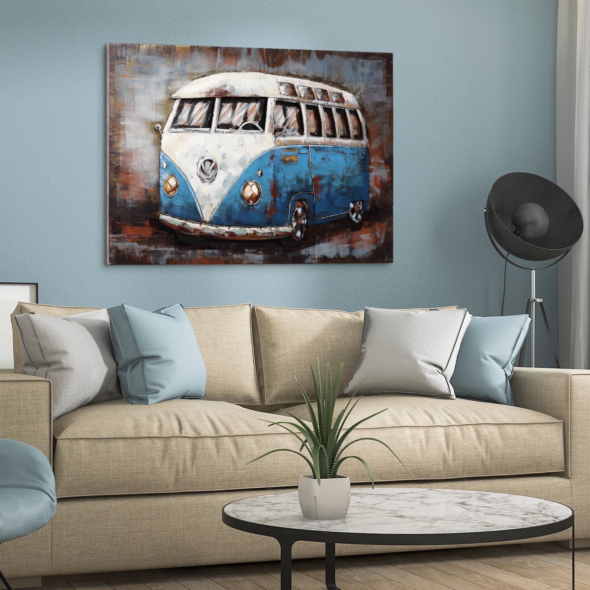 Empire Art"Blue bus"Primo Mixed Media Hand Painted Iron Wall Sculpture