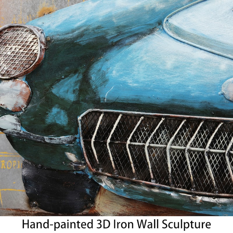 Empire Art "Blue car"Primo Mixed Media Hand Painted Iron Wall Sculpture