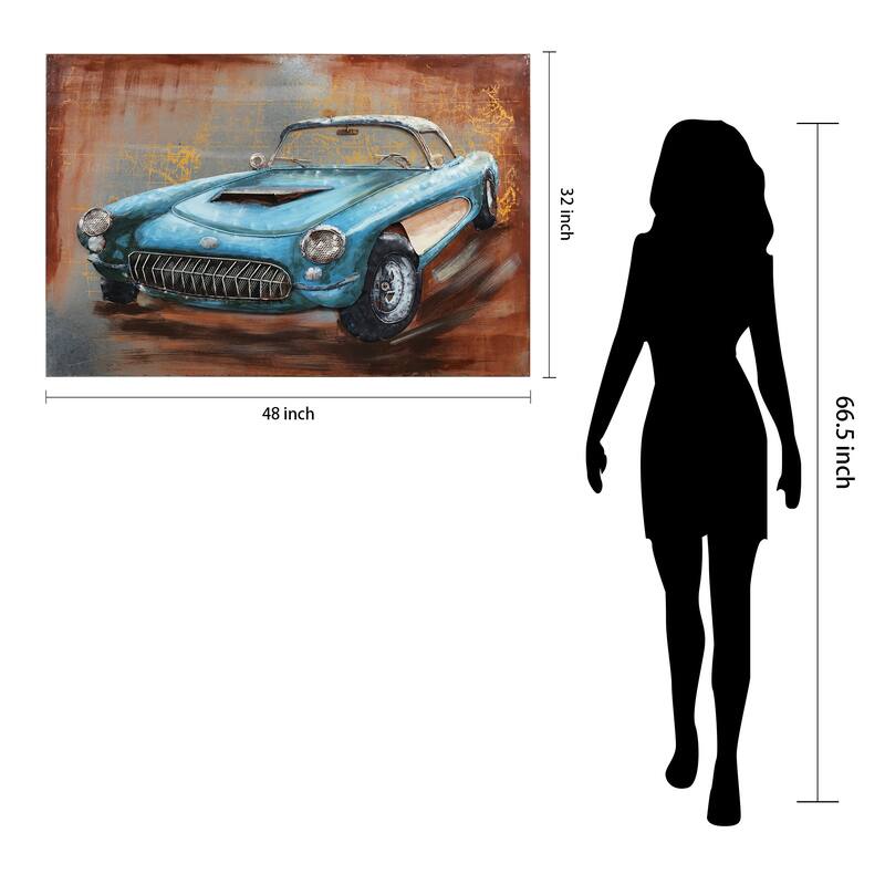 Empire Art "Blue car"Primo Mixed Media Hand Painted Iron Wall Sculpture