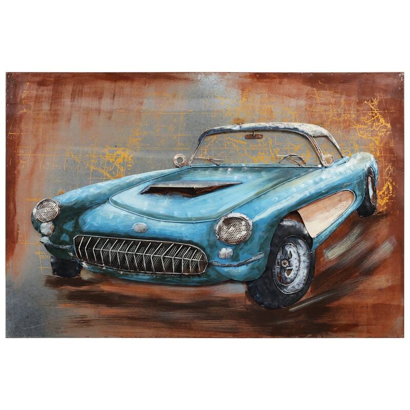 Empire Art "Blue car"Primo Mixed Media Hand Painted Iron Wall Sculpture