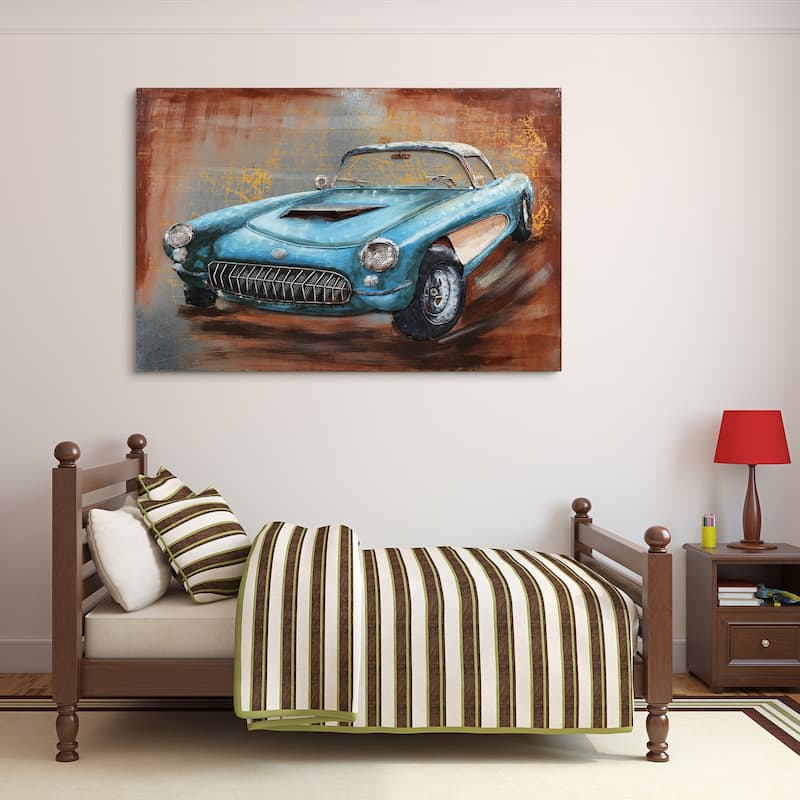 Empire Art "Blue car"Primo Mixed Media Hand Painted Iron Wall Sculpture