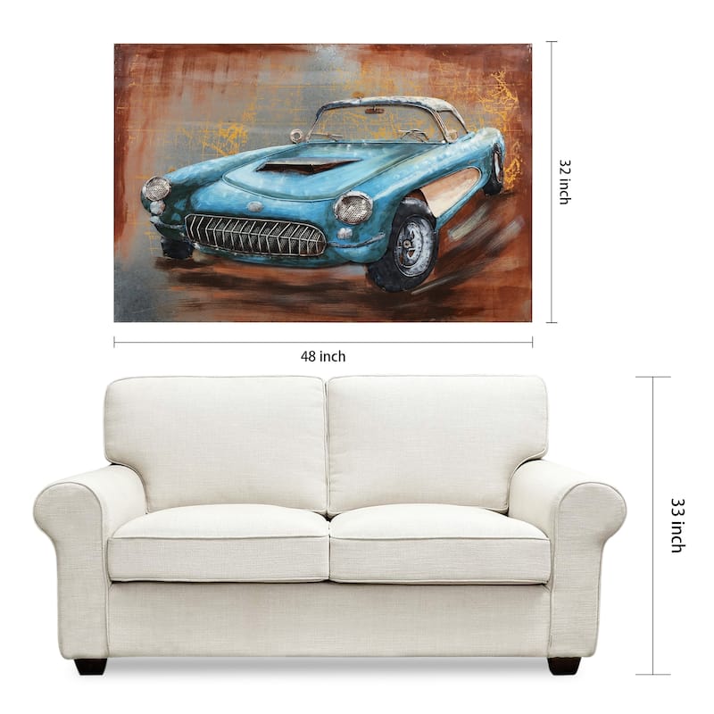 Empire Art "Blue car"Primo Mixed Media Hand Painted Iron Wall Sculpture