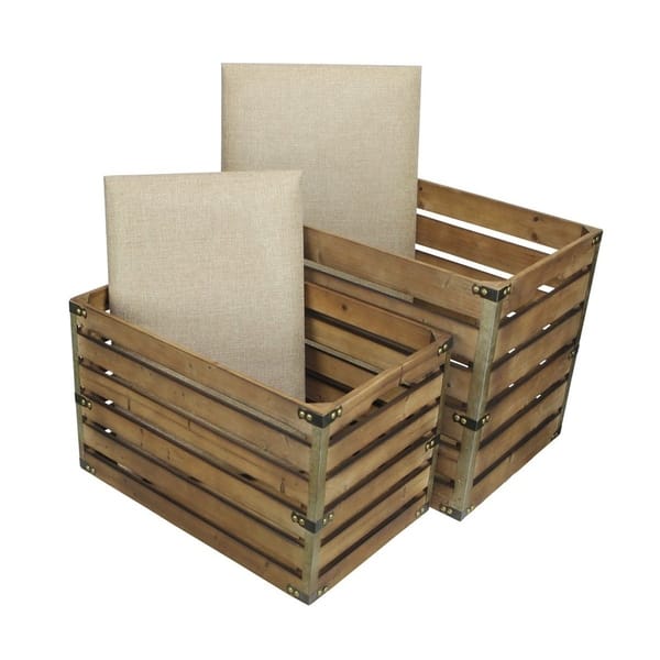 Cheung's Rectangular Handmade Wood Slat Storage Crate with Metal Accent ...