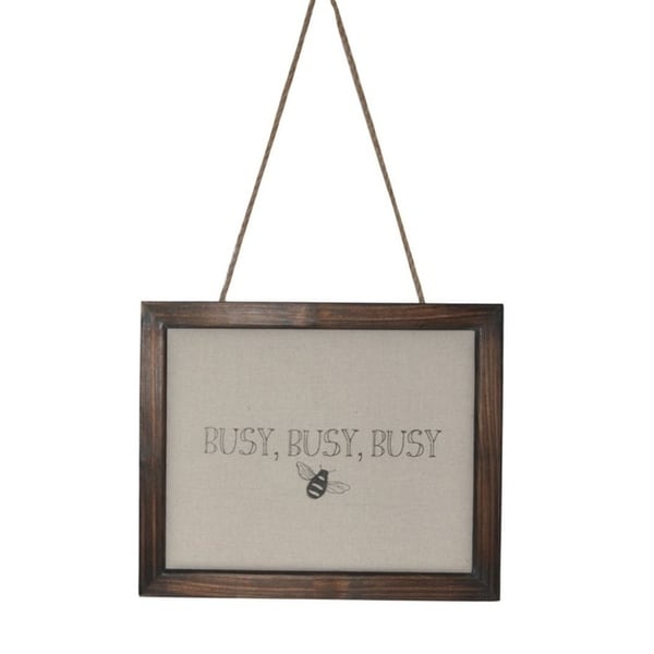 Cheung's Wood Framed Busy Bee Themed Linen Hanging Pin Board with Rope Hanger
