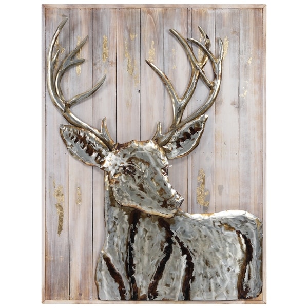 Empire Art"Deer 1"Metallic Handed Painted Rugged Wooden Blocks Wall Sculpture