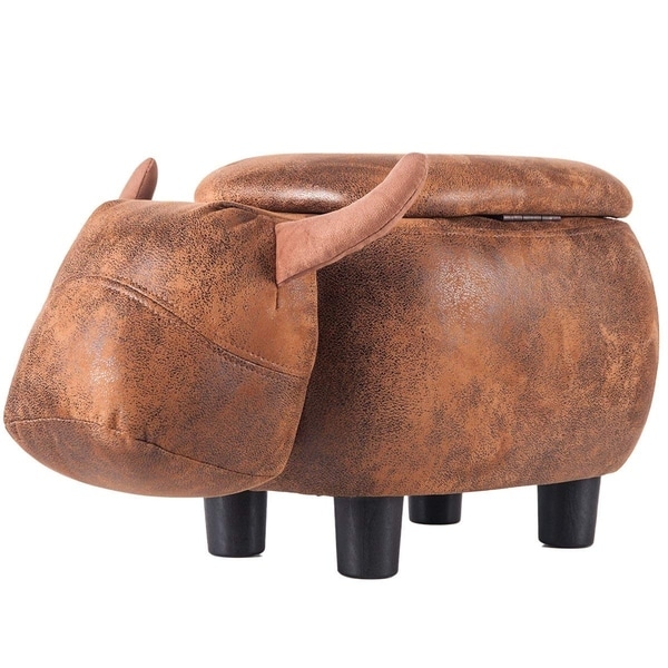 Merax Upholstered Ride-on Buffalo Storage Animal Ottoman Footrest