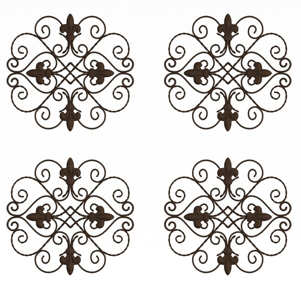 Medallion Metal Wall Art Set-10 Inch Rounded Square by Lavish Home 4PK