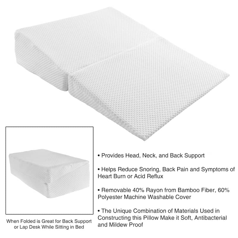 Folding Memory Foam Wedge Pillow with Bamboo from Rayon Fiber Cover by Lavish Home