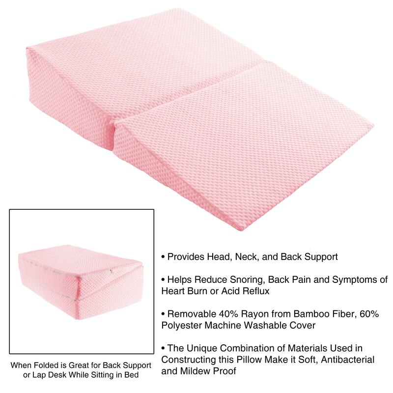 Folding Memory Foam Wedge Pillow with Bamboo from Rayon Fiber Cover by Lavish Home