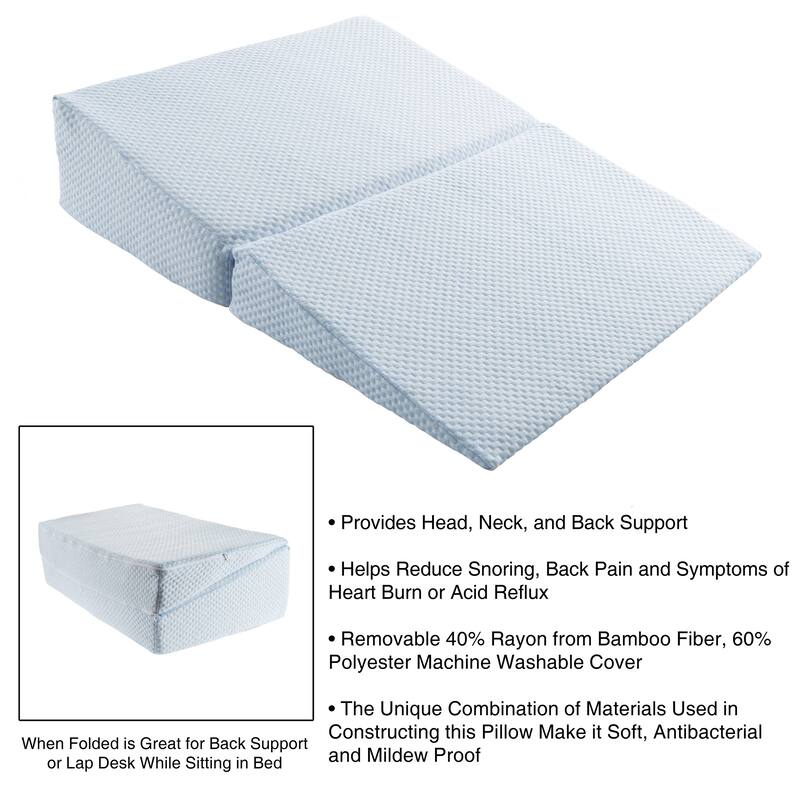 Folding Memory Foam Wedge Pillow with Bamboo from Rayon Fiber Cover by Lavish Home