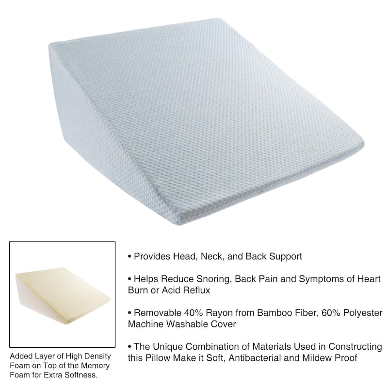 Extra High Memory Foam Wedge Pillow with Bamboo from Rayon Fiber Cover by Lavish Home